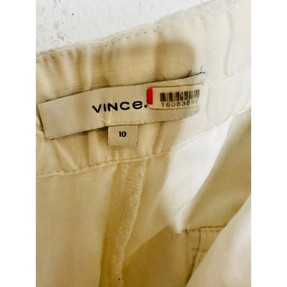 VINCE Women's White Linen Blend Wide Leg Loose Fit Cargo Pants Size 10 - Picture 13 of 16